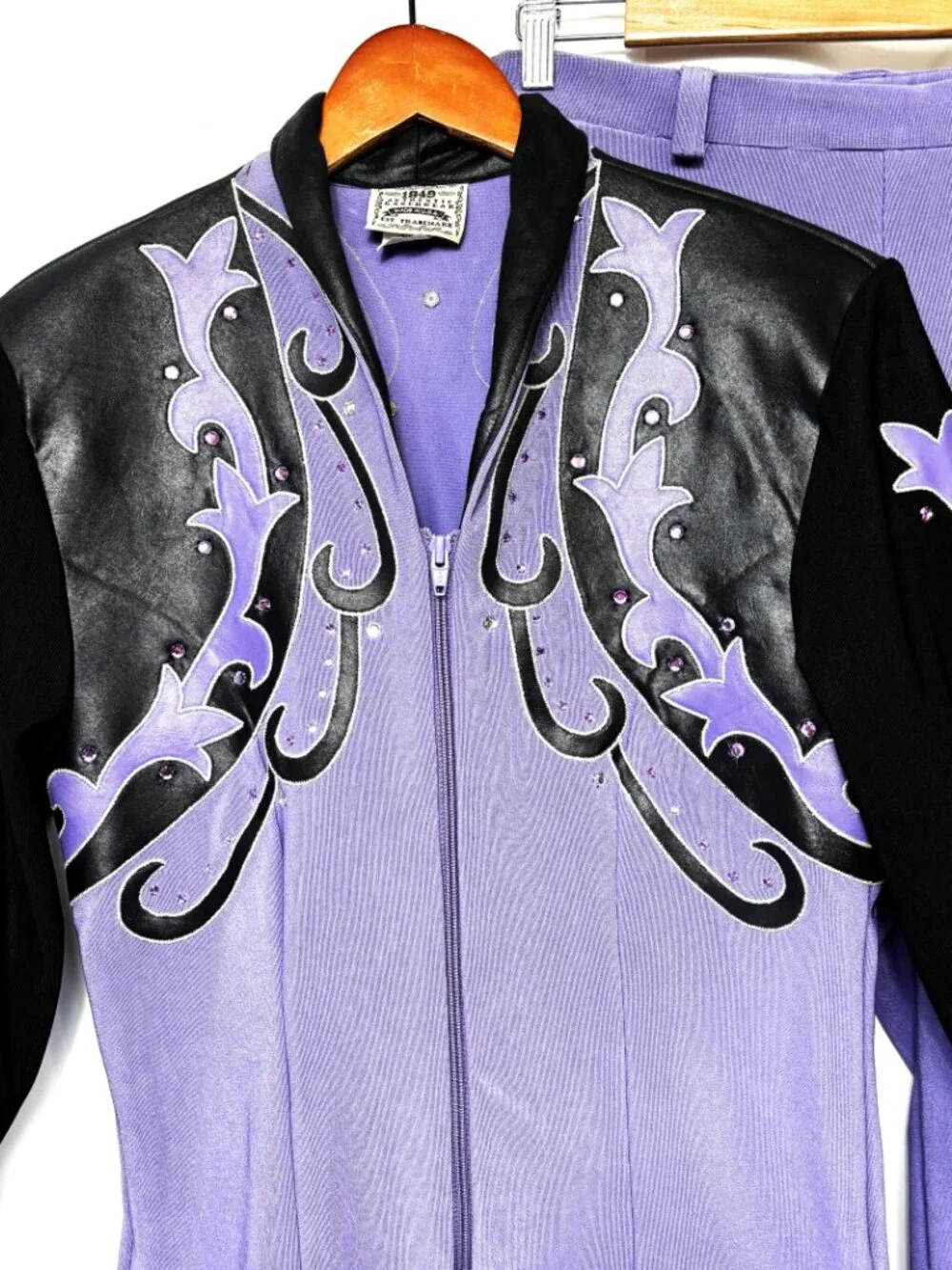 VTG 1849 Authentic Ranch Wear Lavendar & Black Jeweled Showgirl Western Suit Med